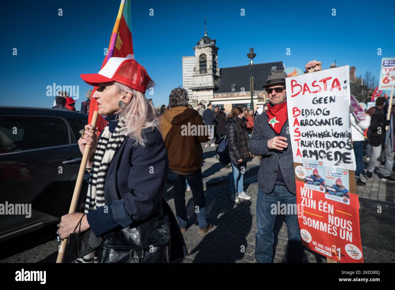 The BWP protest against the energy crisis, which threatens to worsen with the current conflict in Ukraine, in Brussels, Belgium, on February 27, 2022. (Photo by Aurore Belot/NurPhoto) Stock Photo