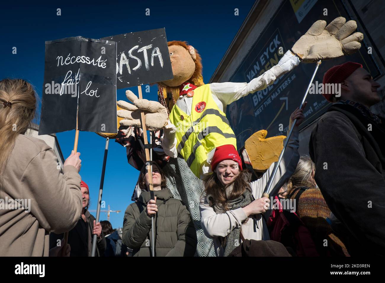 The BWP protest against the energy crisis, which threatens to worsen with the current conflict in Ukraine, in Brussels, Belgium, on February 27, 2022. (Photo by Aurore Belot/NurPhoto) Stock Photo
