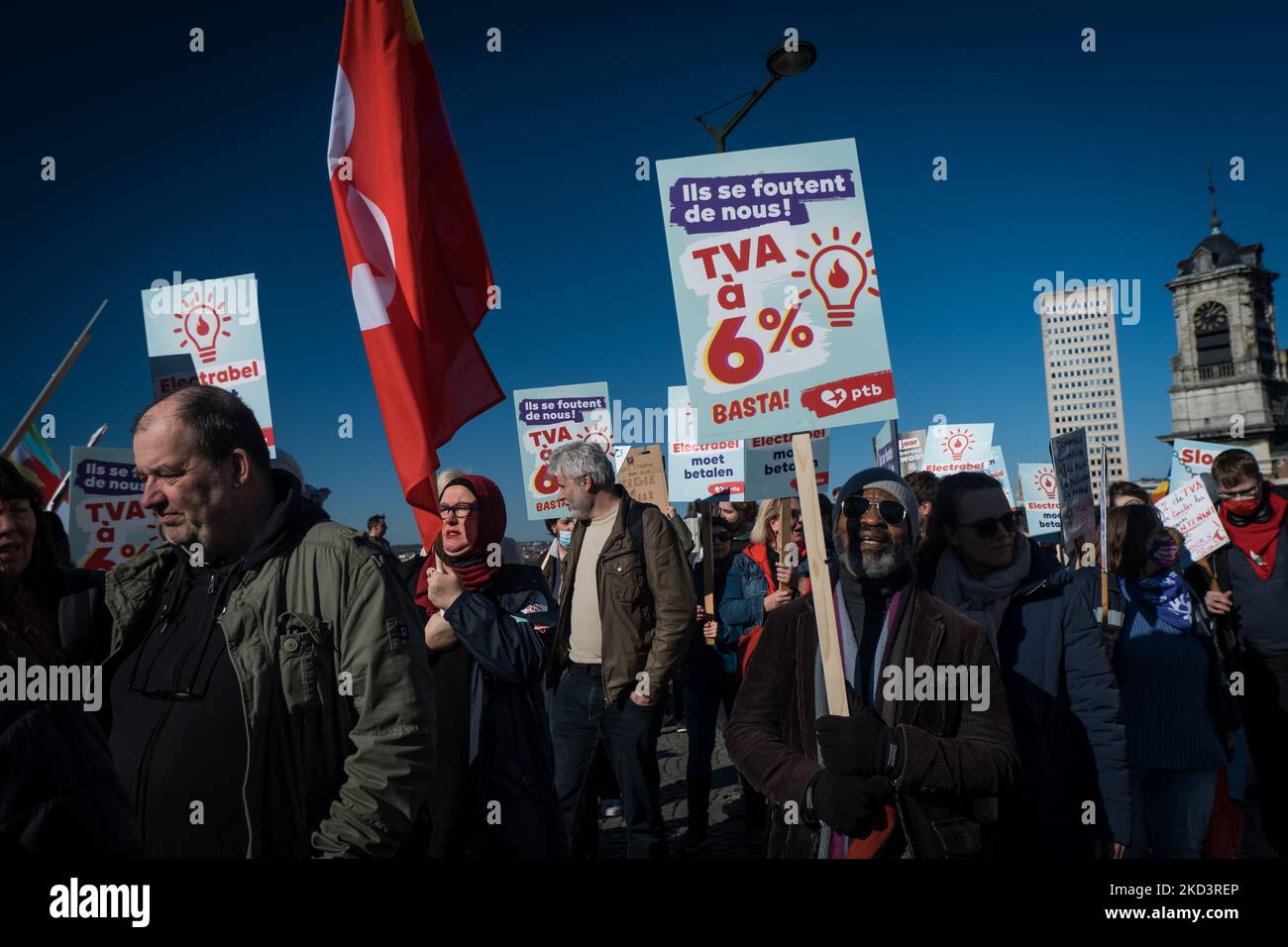 The BWP protest against the energy crisis, which threatens to worsen with the current conflict in Ukraine, in Brussels, Belgium, on February 27, 2022. (Photo by Aurore Belot/NurPhoto) Stock Photo