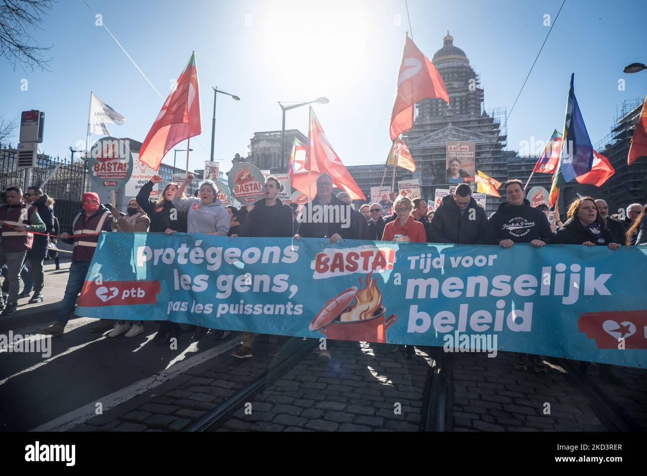 The BWP protest against the energy crisis, which threatens to worsen with the current conflict in Ukraine, in Brussels, Belgium, on February 27, 2022. (Photo by Aurore Belot/NurPhoto) Stock Photo