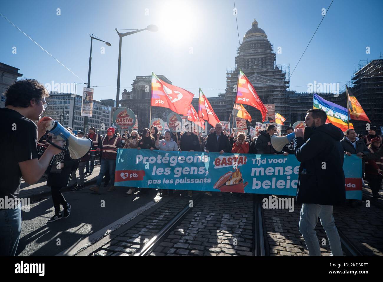 The BWP protest against the energy crisis, which threatens to worsen with the current conflict in Ukraine, in Brussels, Belgium, on February 27, 2022. (Photo by Aurore Belot/NurPhoto) Stock Photo