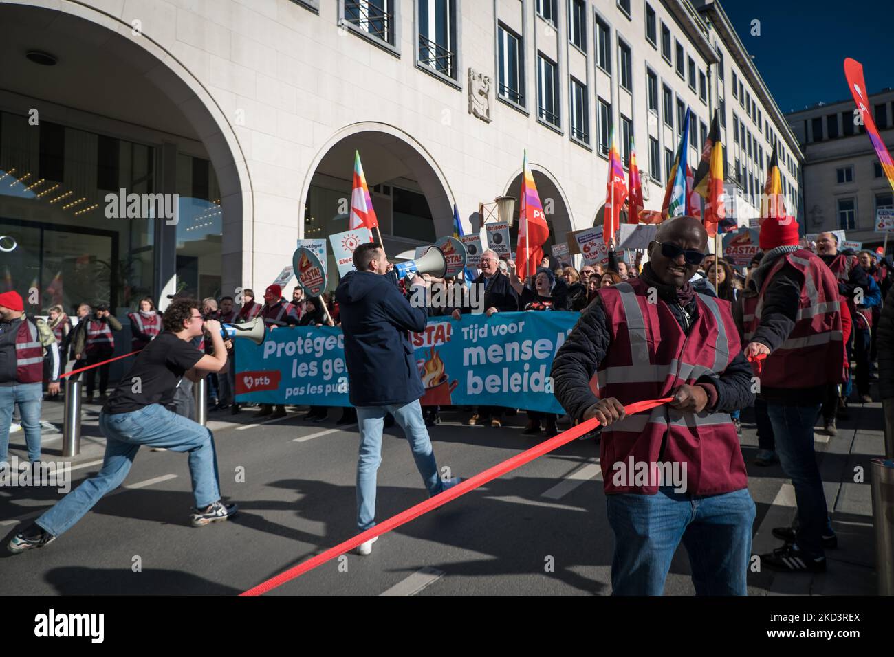 The BWP protest against the energy crisis, which threatens to worsen with the current conflict in Ukraine, in Brussels, Belgium, on February 27, 2022. (Photo by Aurore Belot/NurPhoto) Stock Photo