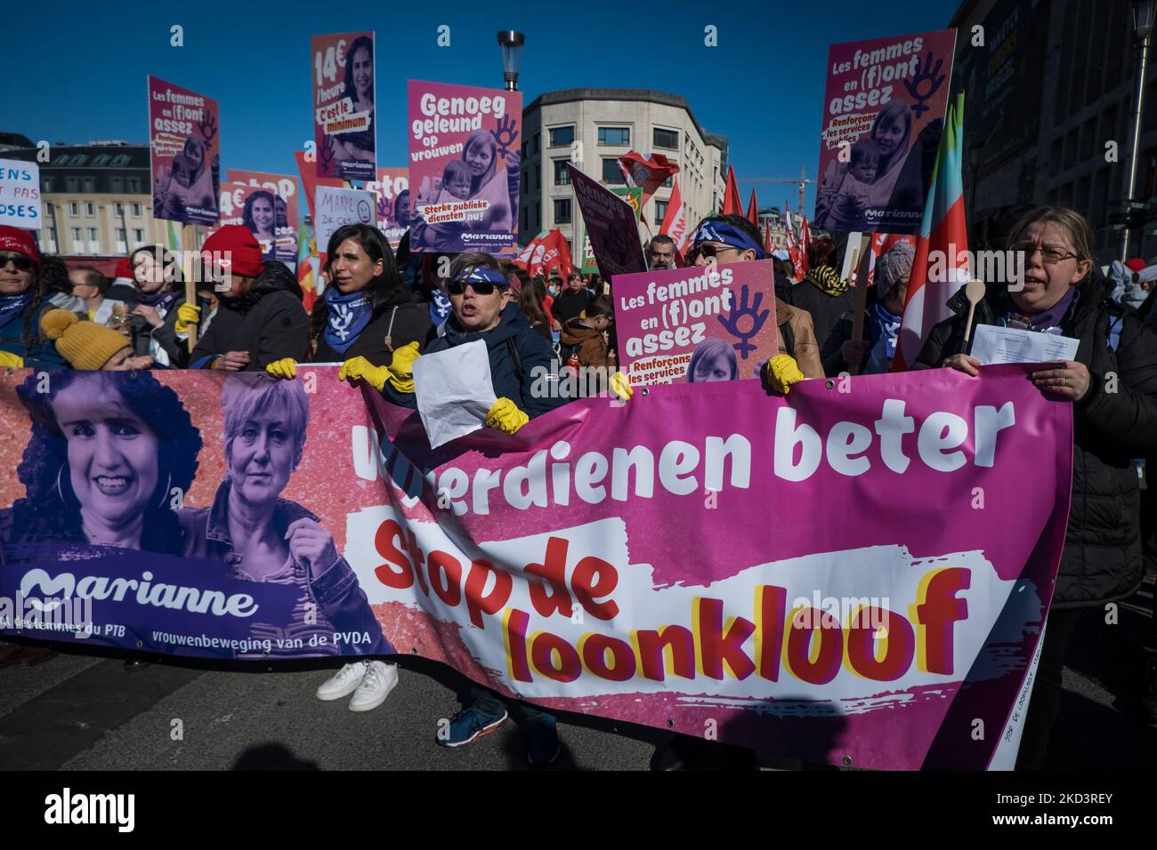 The BWP protest against the energy crisis, which threatens to worsen with the current conflict in Ukraine, in Brussels, Belgium, on February 27, 2022. (Photo by Aurore Belot/NurPhoto) Stock Photo