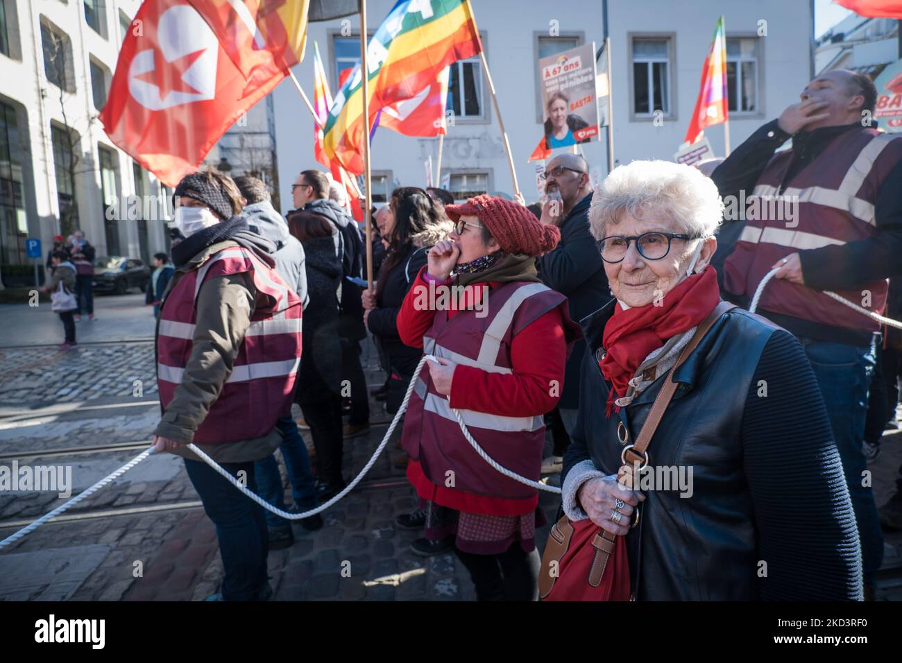 The BWP protest against the energy crisis, which threatens to worsen with the current conflict in Ukraine, in Brussels, Belgium, on February 27, 2022. (Photo by Aurore Belot/NurPhoto) Stock Photo