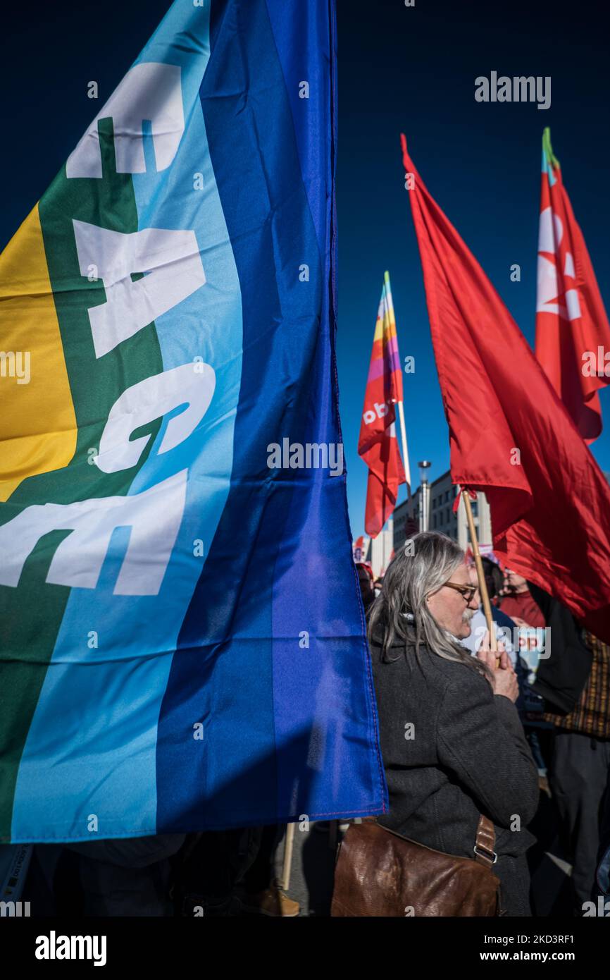 The BWP protest against the energy crisis, which threatens to worsen with the current conflict in Ukraine, in Brussels, Belgium, on February 27, 2022. (Photo by Aurore Belot/NurPhoto) Stock Photo