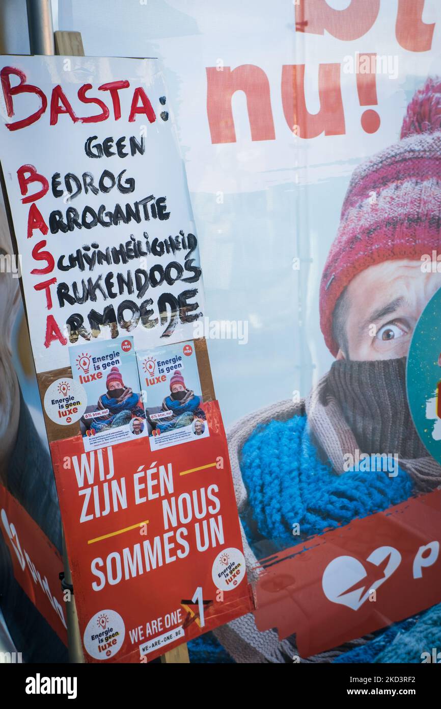 The BWP protest against the energy crisis, which threatens to worsen with the current conflict in Ukraine, in Brussels, Belgium, on February 27, 2022. (Photo by Aurore Belot/NurPhoto) Stock Photo