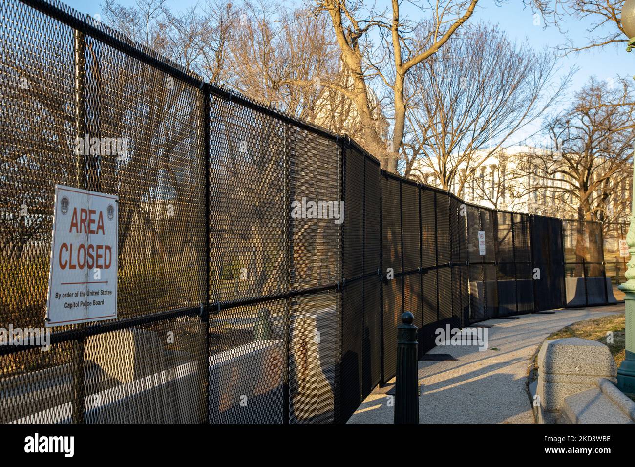 New security fencing surrounds the U.S. Capitol building in Washington, D.C. on February 27, 2022, ahead of President Biden's State of the Union address and multiple anti-vaccine mandate truck convoys arriving in the city in coming days (Photo by Bryan Olin Dozier/NurPhoto) Stock Photo