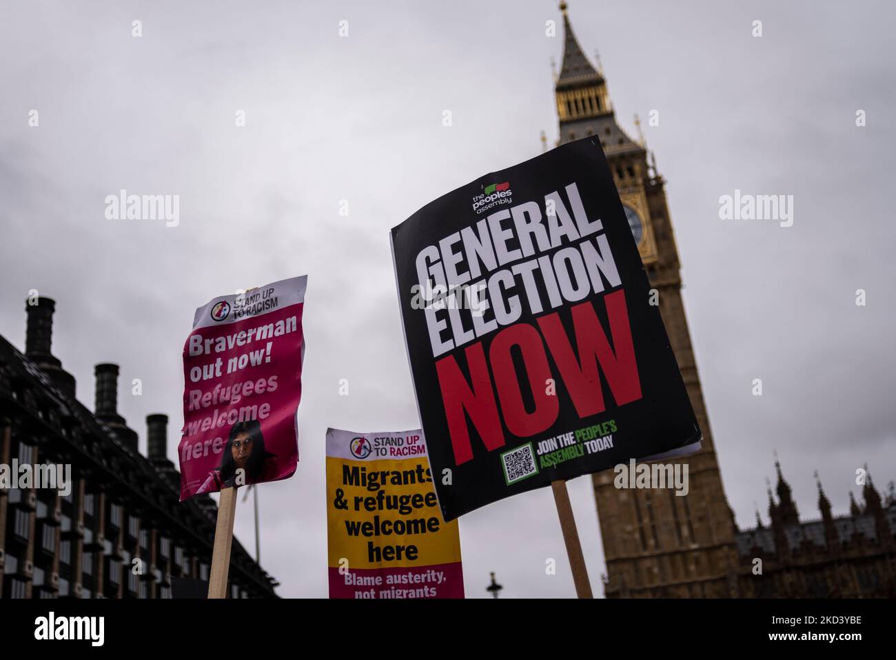 Westminster, London, UK. 5th Nov, 2022. Protesters are demonstrating in London asking for a general election to take place in the UK following the repeated change of Conservative party leadership and therefore Prime Ministers. They regard the Prime Minister as being unelected. Other themes include the cost of living crisis, low wages, fuel poverty and nationalisation Stock Photo