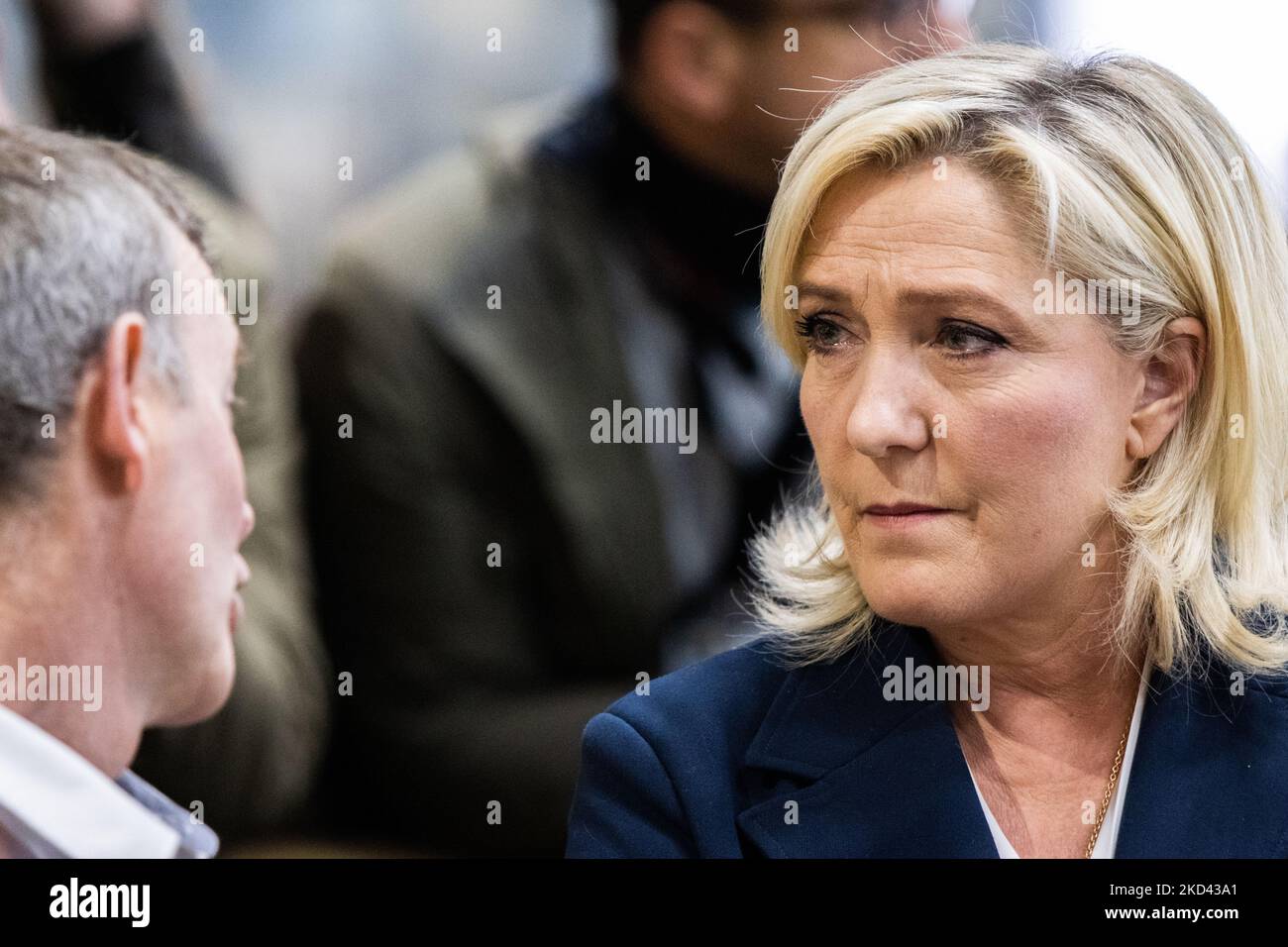 Marine Le Pen visited the ''Salon de l'Agriculture'' and meet the agricultural workers, in Paris, France, on March 02, 2022. (Photo by Jerome Gilles/NurPhoto) Stock Photo