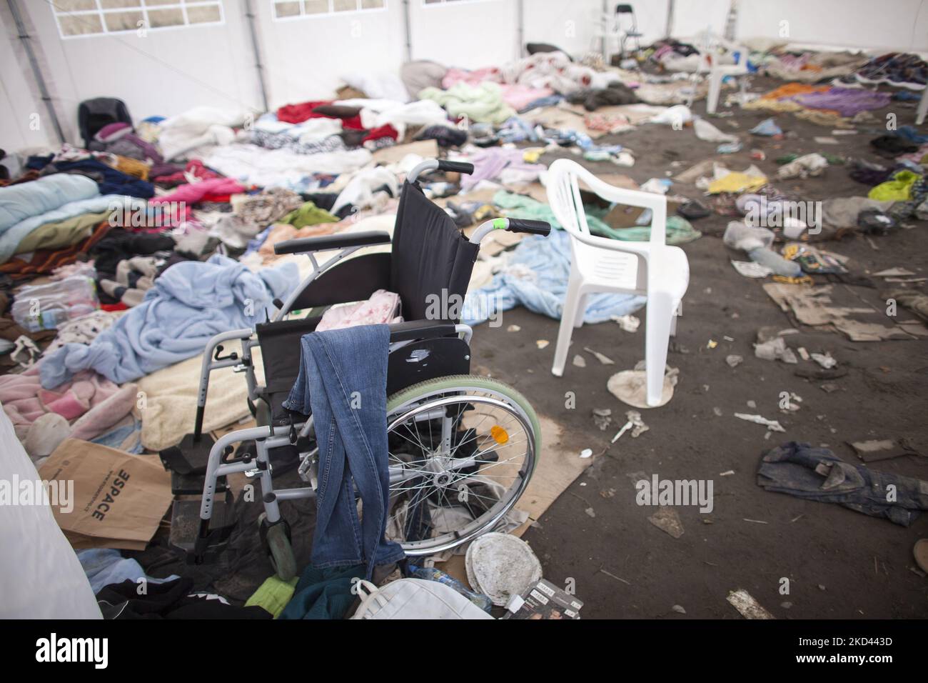 abandoned temporary shelter for Refugees From Ukraine seen in Medykal on March 2, 2022. (Photo by Maciej Luczniewski/NurPhoto) Stock Photo