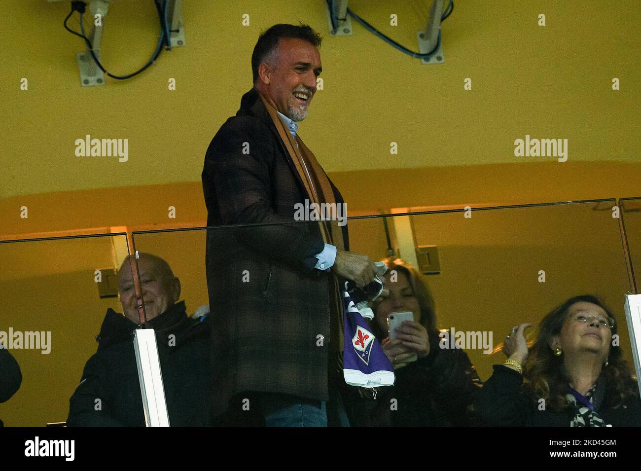 Former ACF Fiorentina player Gabriel Omar Batistuta on the stands during the Coppa Italia Semi Final 1st Leg match between ACF Fiorentina and FC Juventus at Stadio Artemio Franchi, Florence, Italy on 2 March 2022. (Photo by Giuseppe Maffia/NurPhoto) Stock Photo