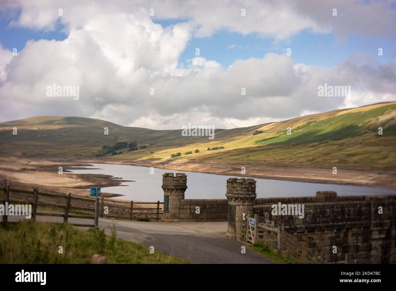 Scar House Reservoir during severe summer drought Stock Photo
