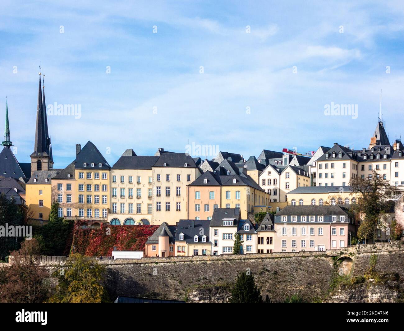 Luxembourg historic centre seen from Grund quarter Stock Photo