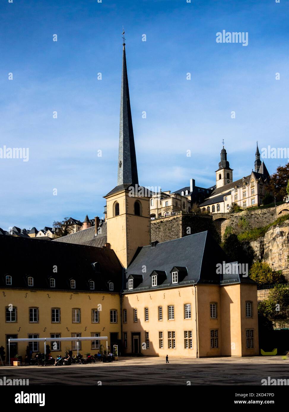 Luxembourg cityscape with Grund quarter and Neumunster Abbey Stock Photo