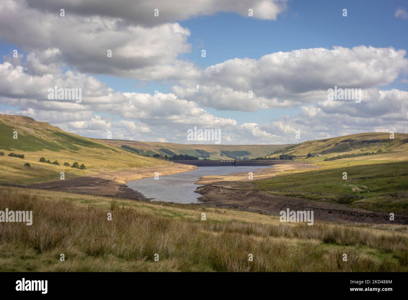 Scar House Reservoir during severe summer drought Stock Photo