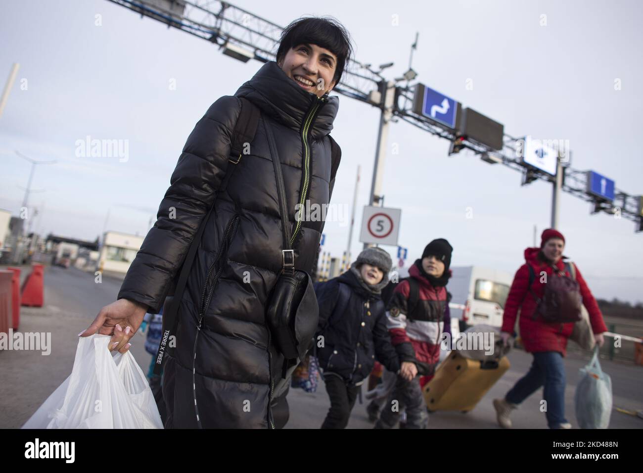 Refugees from Ukraine come to Poland through the border crossing in Przemysl and Medyka on March 4, 2022. (Photo by Maciej Luczniewski/NurPhoto) Stock Photo