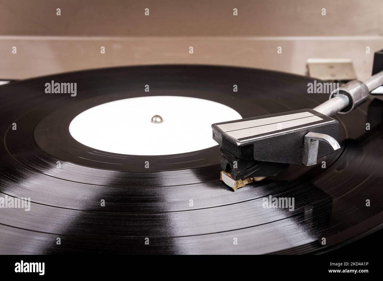 Close up of turntable needle on a vinyl record. Turntable playing vinyl ...
