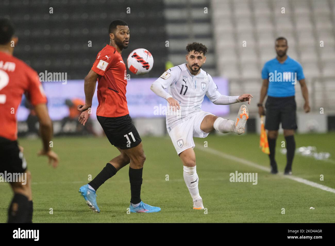 Hazem Shehata (17) of Al Wakrah passes the ball during the Amir Cup ...