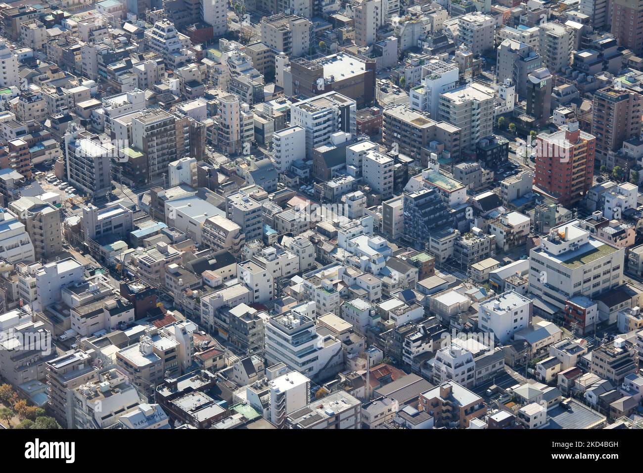 An areal image of a tightly built residential area of Tokyo Stock Photo