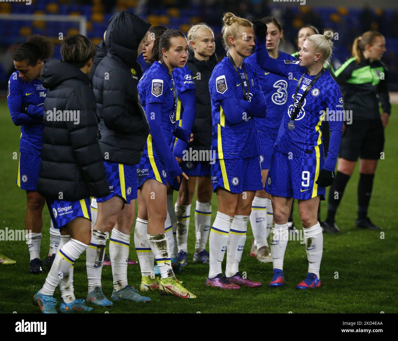 L-R Chelsea Women Sophie Ingle and Chelsea Women Bethany England after The FA Women's Continental Tyre League Cup Final 2022 between Chelsea and Manchester City at The Cherry Red Records Stadium, Wimbledon on 05th March 2022 (Photo by Action Foto Sport/NurPhoto) Stock Photo