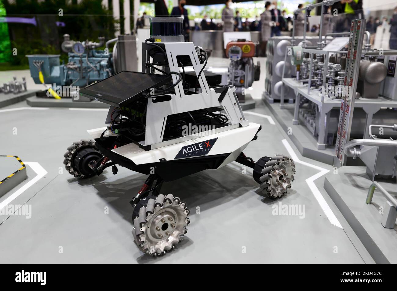 A Scout Mini, an all-terrain High-speed UGV robot by AgileX Robotics, being  exhibited at the Huawei stand Mobile World Congress (MWC) the biggest trade  show of the sector focused on mobile devices,
