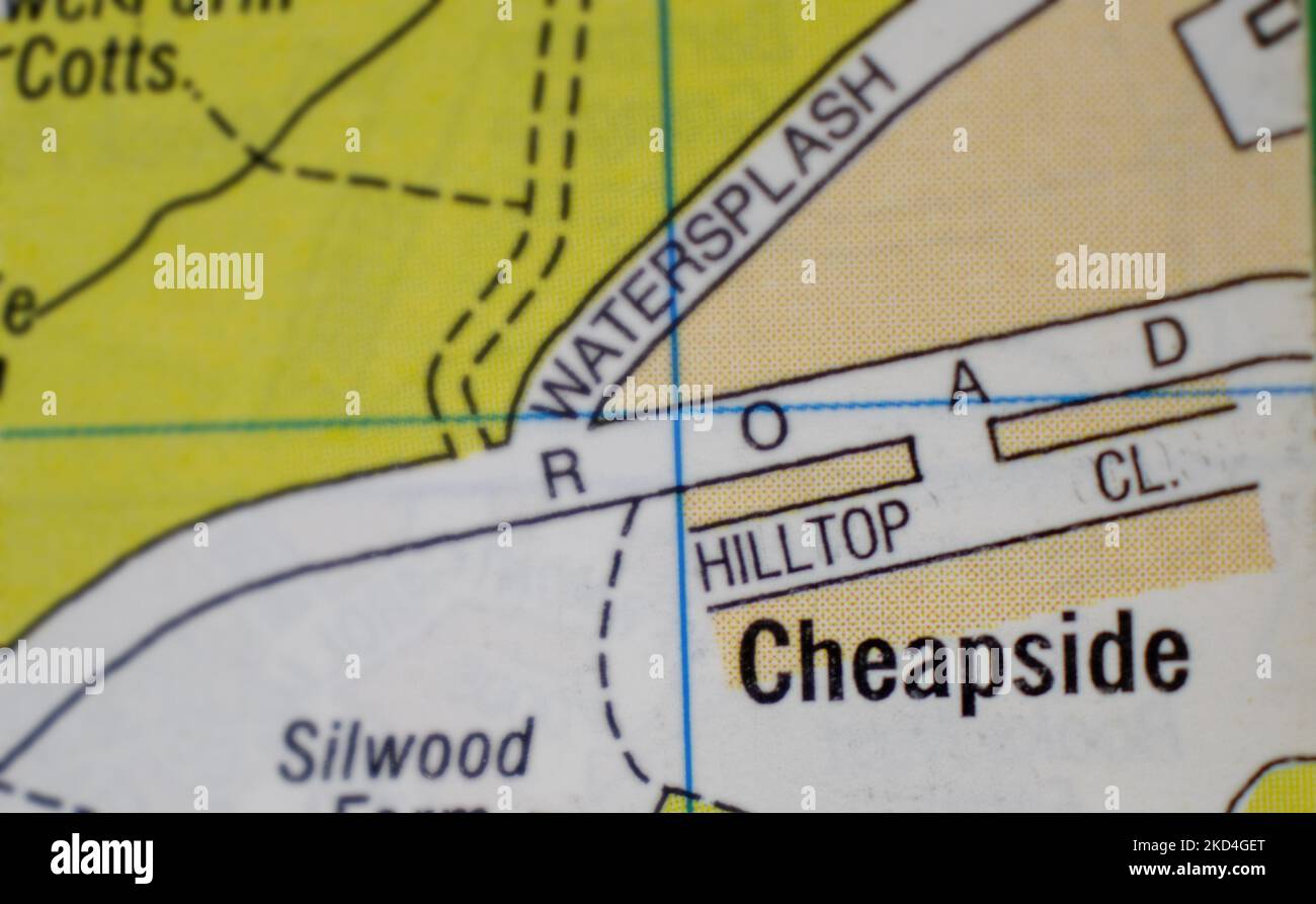 Cheapside village Berkshire, United Kingdom colour atlas map town