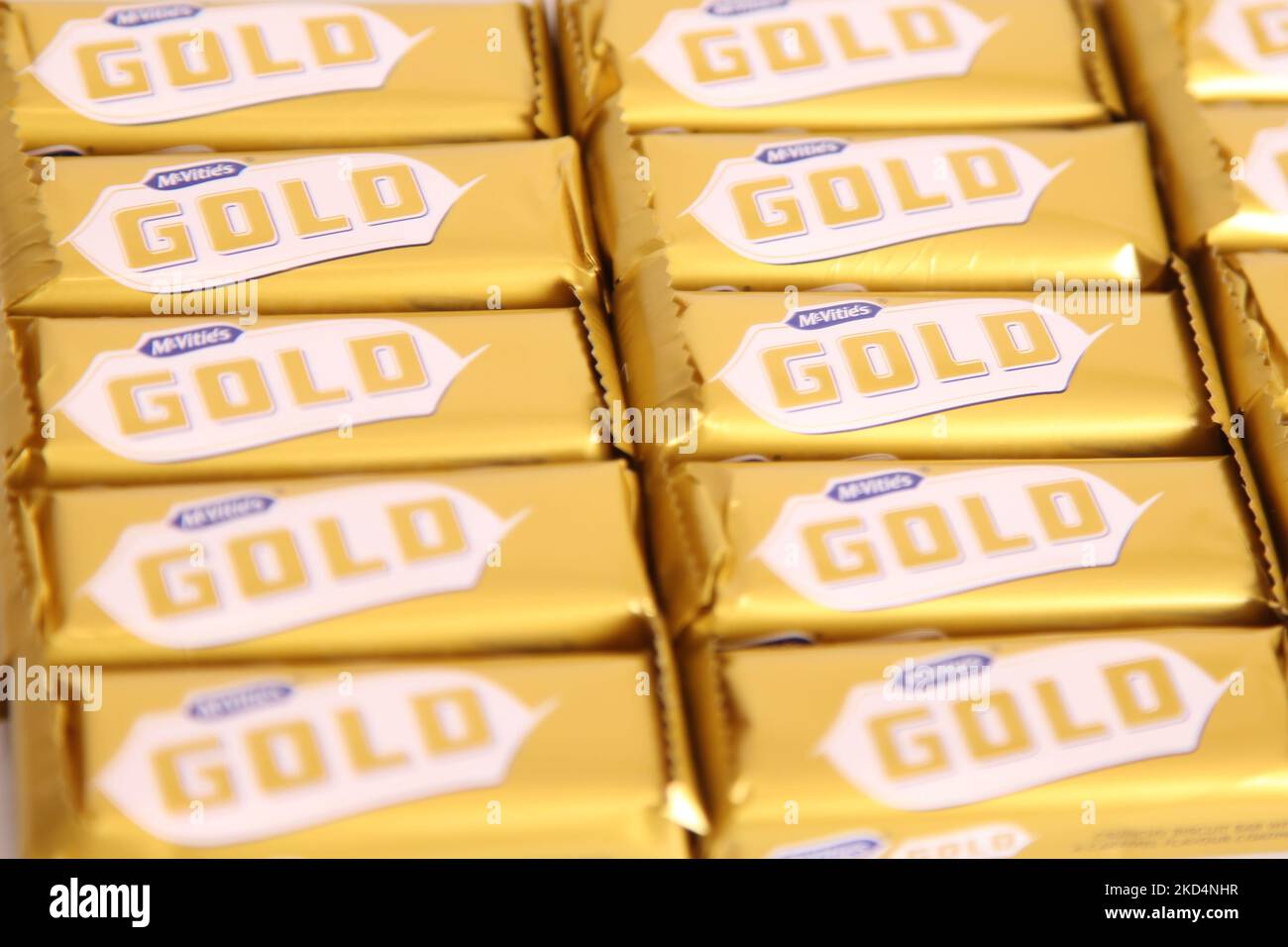 McVities Gold Bars - golden chocolate bar snack treat Stock Photo