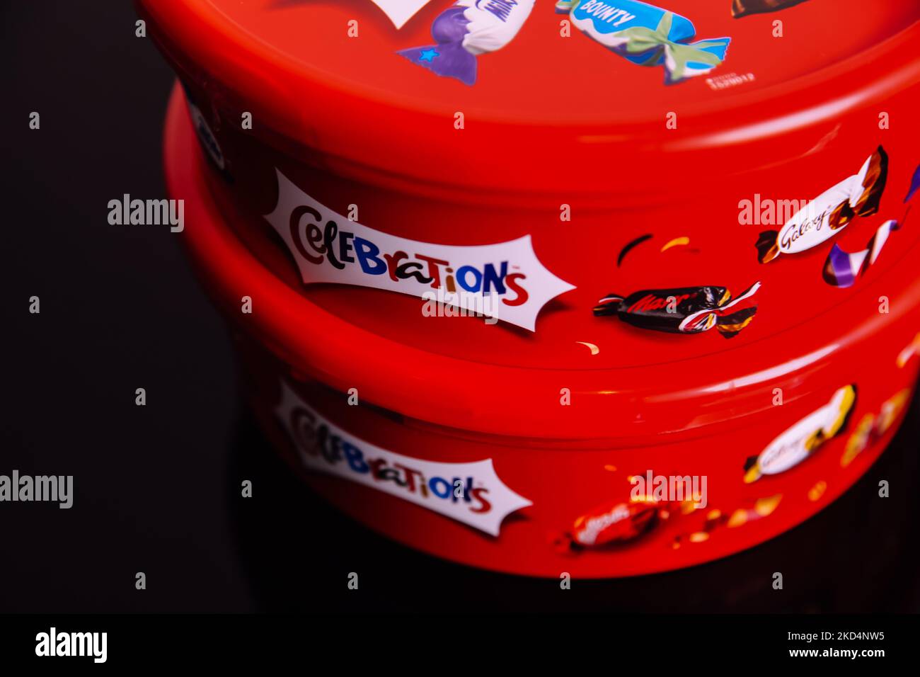 Plastic tub of Celebrations chocolate treat sweets 2022 Christmas edition - box of chocolates - celebration chocolates Stock Photo
