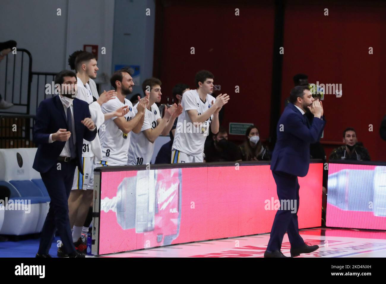 Vanoli Cremona banch during the Italian Basketball A Serie Championship
