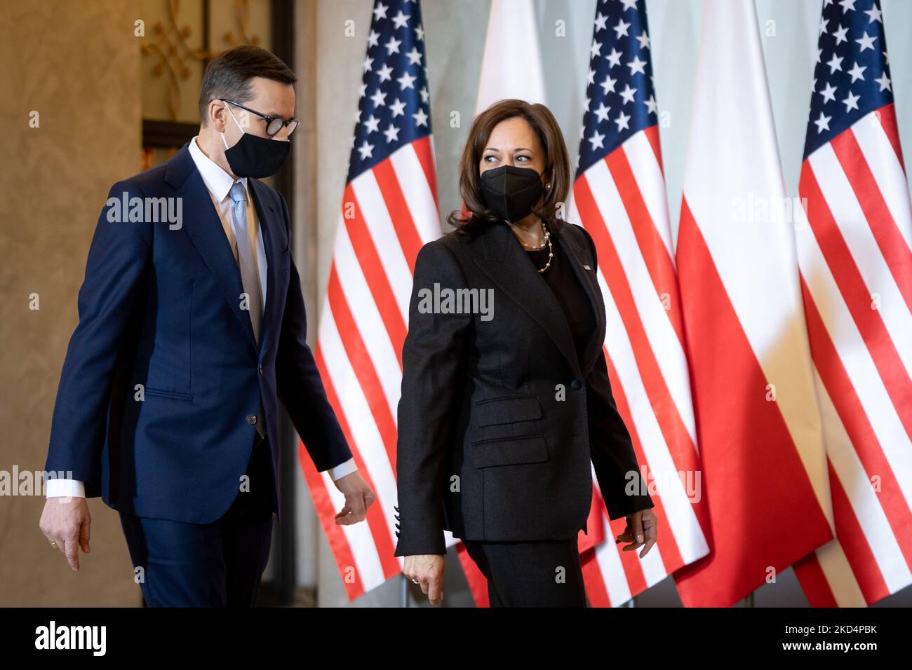 U.S. Vice President Kamala Harris meets Polish Prime Minister Mateusz Morawiecki at the Chancellery in Warsaw, Poland, on March 10, 2022. (Photo by Mateusz Wlodarczyk/NurPhoto) Stock Photo