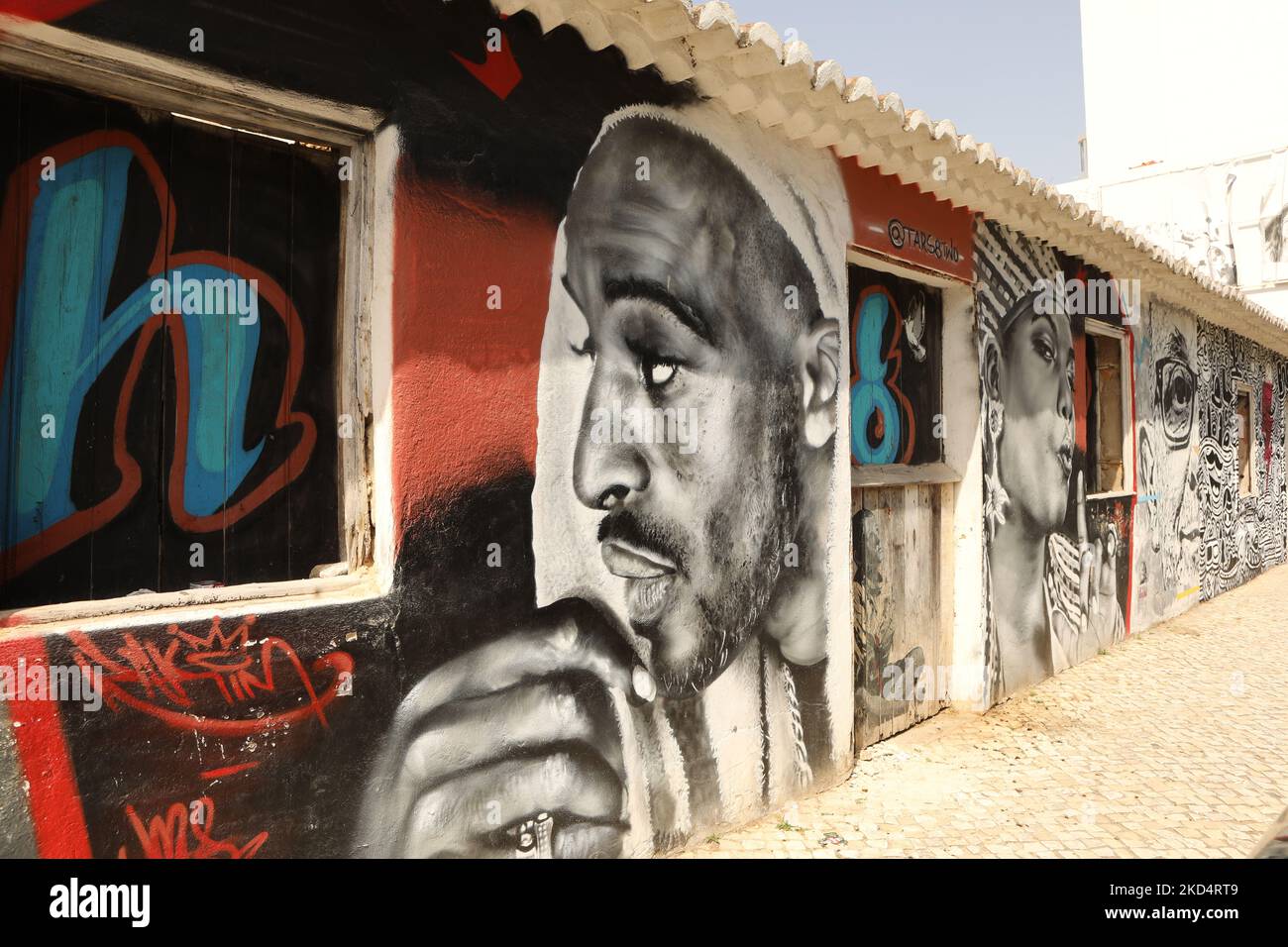 Street Art. A mural of an African man in old town Lagos, Algarve, Portugal Stock Photo