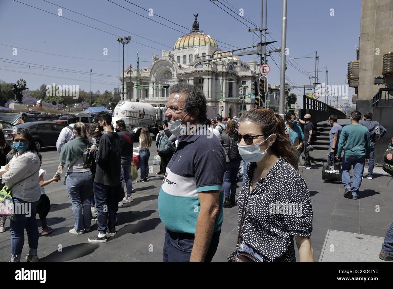 Passersby in the streets of the Historic Centre of Mexico City during