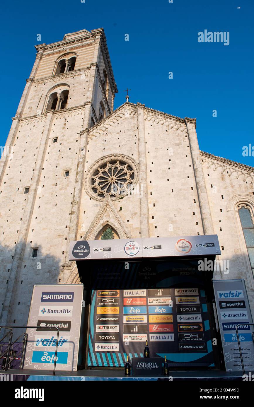Stage for the awards ceremony during the Cycling Tirreno Adriatico
