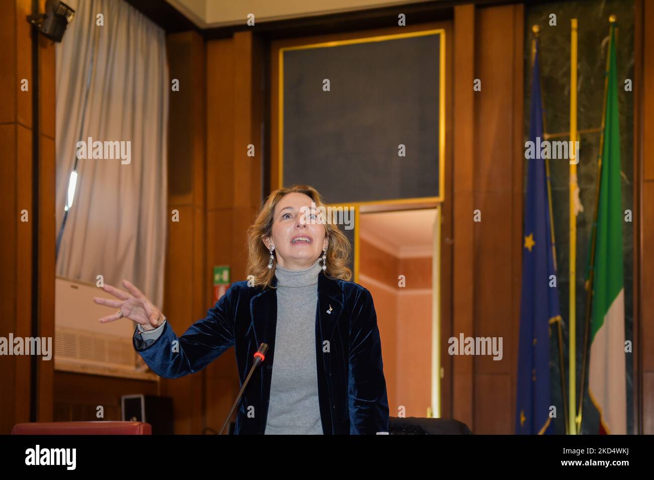 Simona Baldassare during a meeting of Lega political party in Rieti, Italy, on March 11, 2022. (Photo by Riccardo Fabi/NurPhoto) Stock Photo