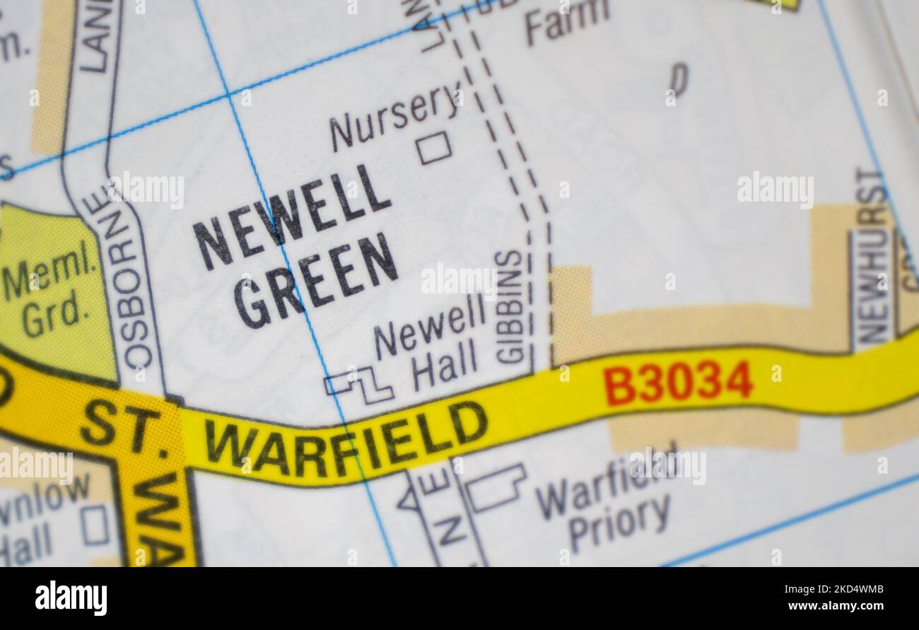 Newell Green village Berkshire, United Kingdom colour atlas map town