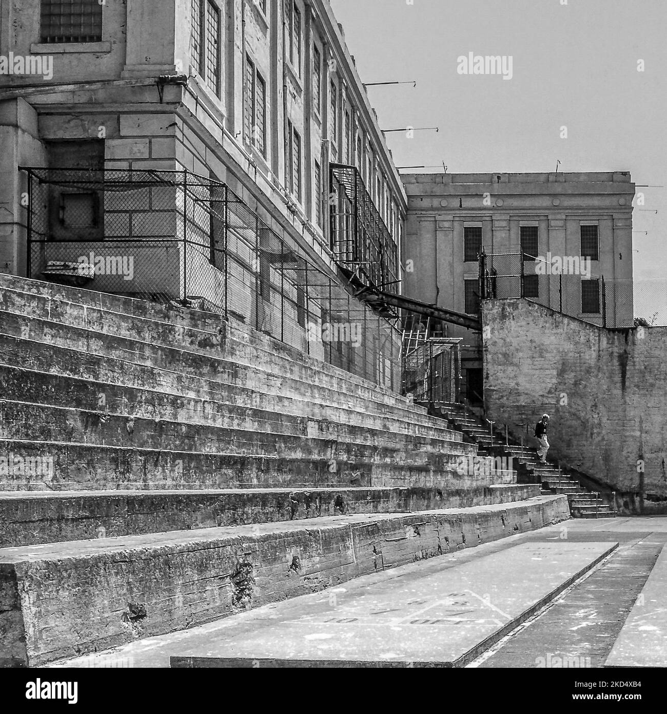 Inside Alcatraz prison Cell Block C, San Francisco, United States - June, 1982 , San Francisco historical landmark. Black and White Photograph. Stock Photo