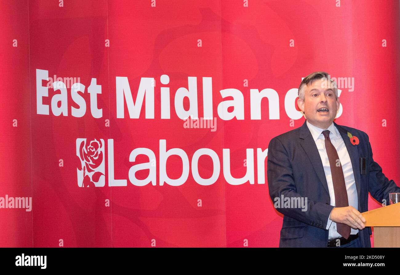 The East Midlands Labour Party Conference 2022, Holywell Park Conference Centre, Loughborough, Leicestershire, England, UK. 5th Nov, 2022. Jonathan Ashworth MP, Shadow Secretary of State for Work & Pensions, speaking at the East Midlands Labour Party Conference. Credit: Alan Beastall/Alamy Live News Stock Photo