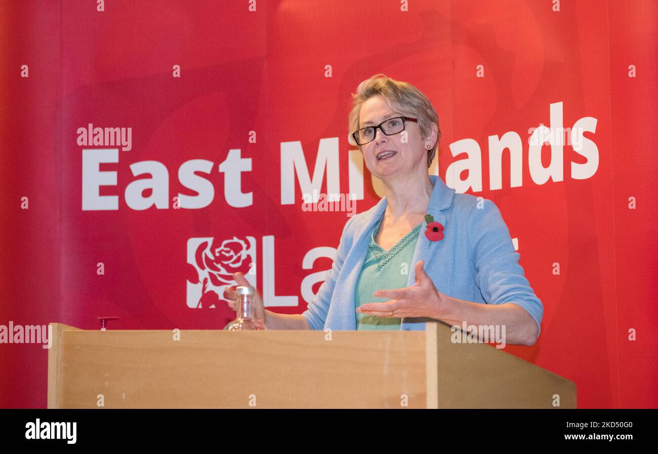 The East Midlands Labour Party Conference 2022, Holywell Park Conference Centre, Loughborough, Leicestershire, England, UK. 5th Nov, 2022. Yvette Cooper MP, Shadow Home Secretary, speaking at the East Midlands Labour Party Conference. Credit: Alan Beastall/Alamy Live News Stock Photo