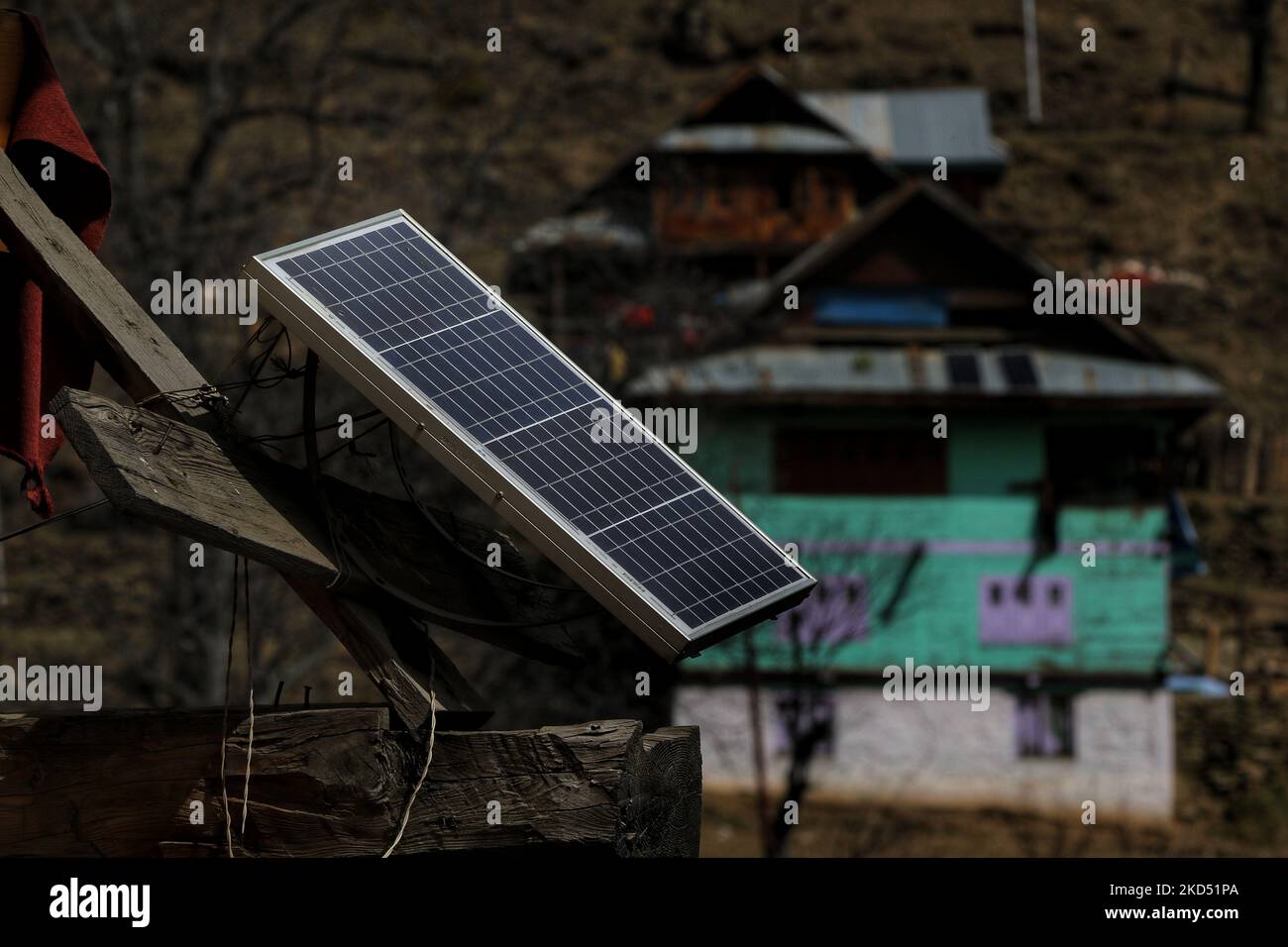 A Solar Light Panel is installed outside a house in FarFlung area of Kupwara, Jammu and Kashmir