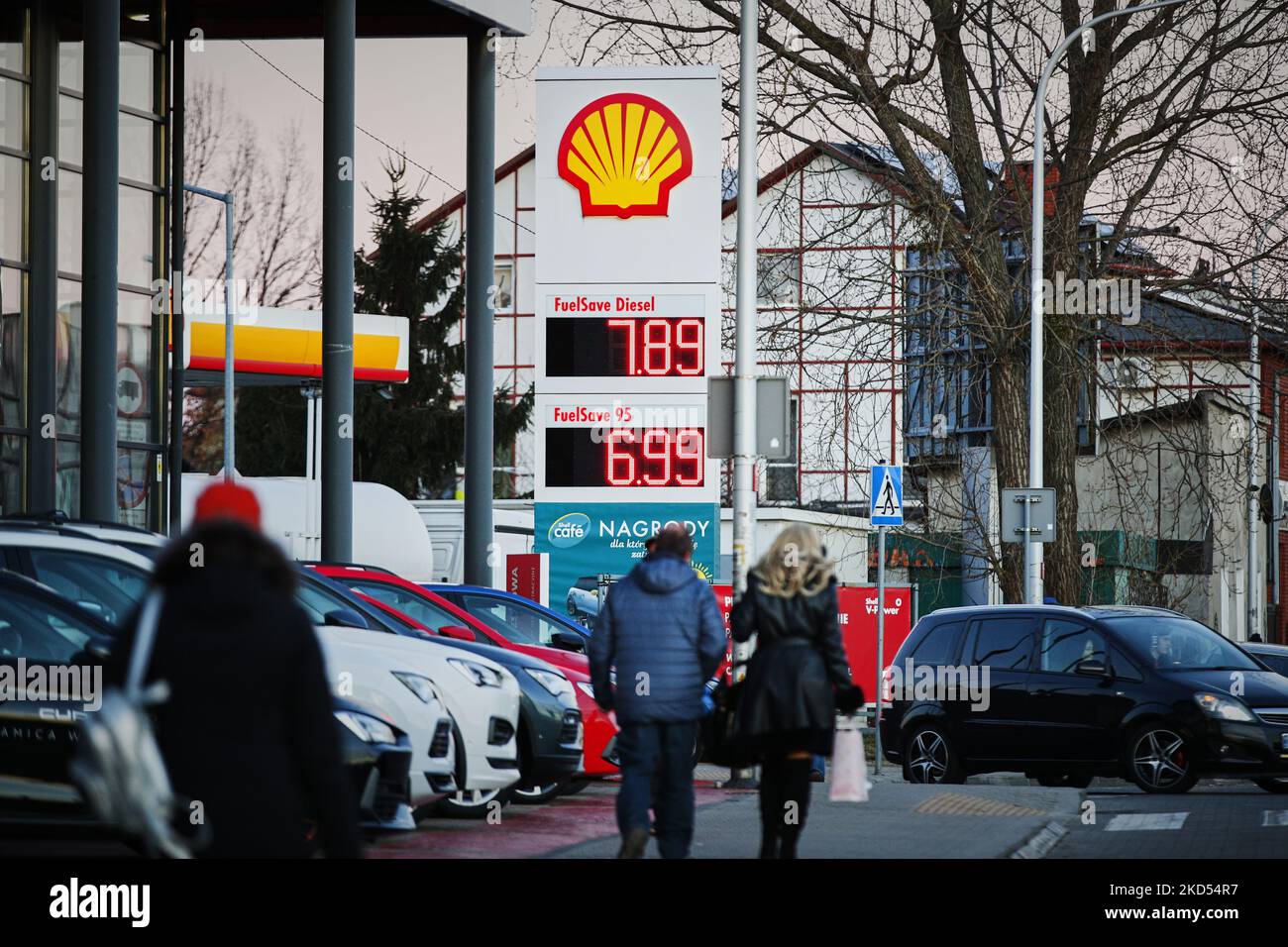 Prices for diesel fuel and regular fuel are seen advertised at a Shell