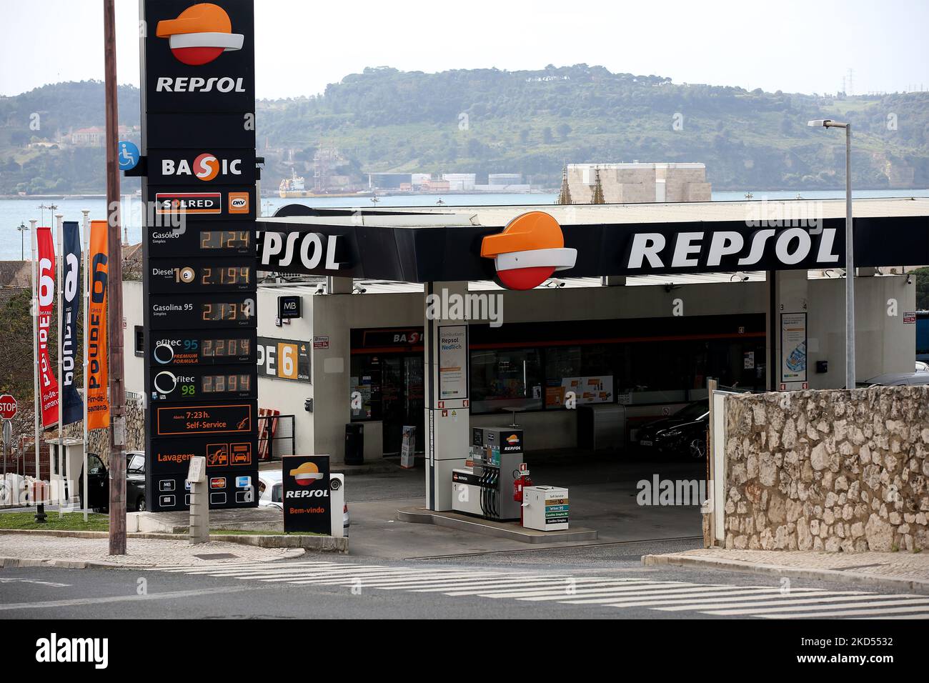 Gas station displays new price of fuel exceeding 2 euro per litre due