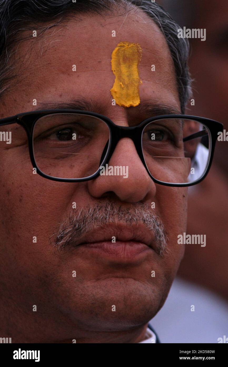 Chief Justice of India N. V. Ramana attends an event organised by Supreme Court Bar Association for celebration of Holi in New Delhi, India on March 15, 2022. (Photo by Mayank Makhija/NurPhoto) Stock Photo
