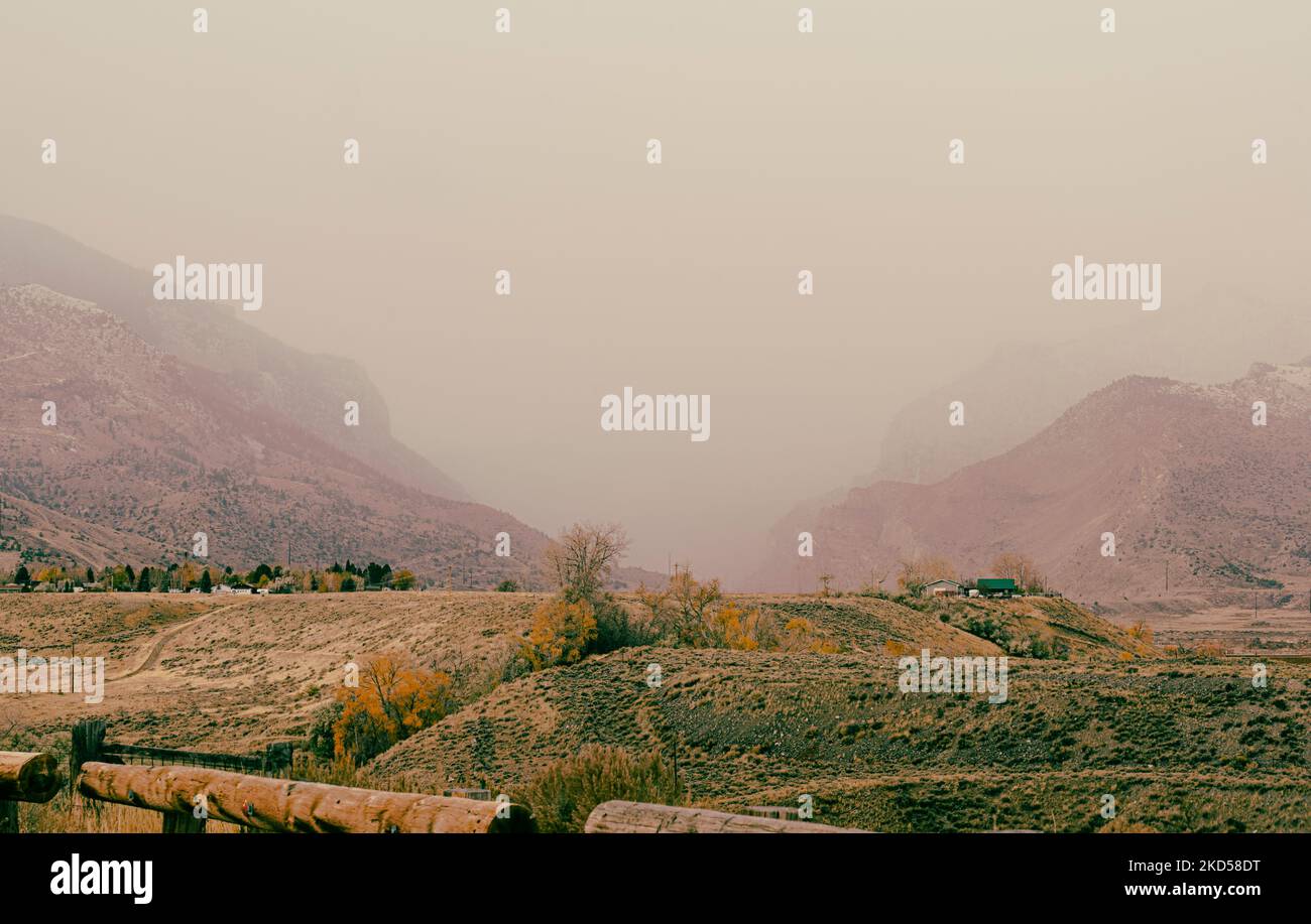 Fog in the pass near Cody, Wyoming. Approaching Yellowstone National
