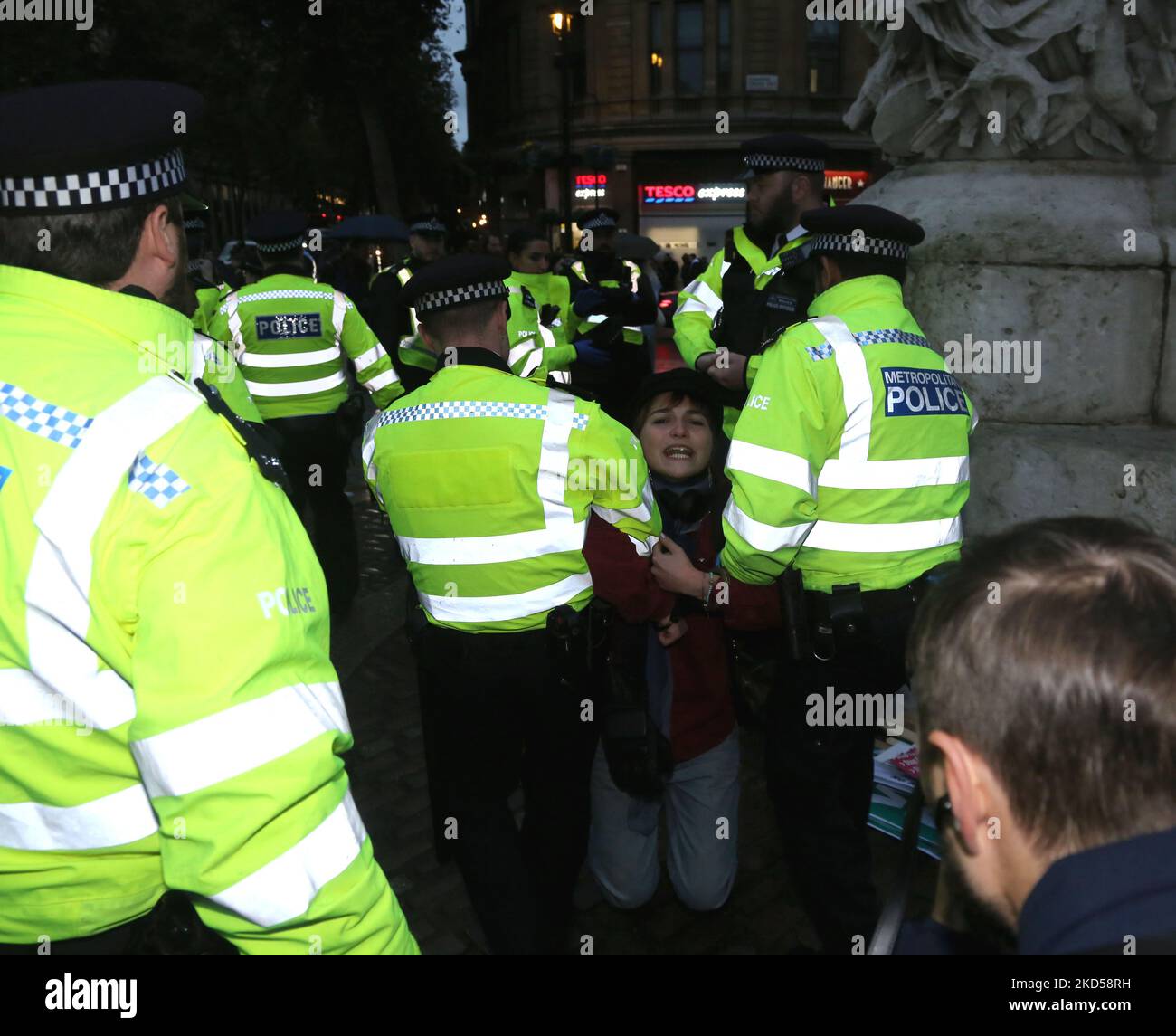Just Stop Oil protesters get arrested for blocking the road at Trafalgar Square. November 5th 2022 Copyright Anna Hatfield Stock Photo