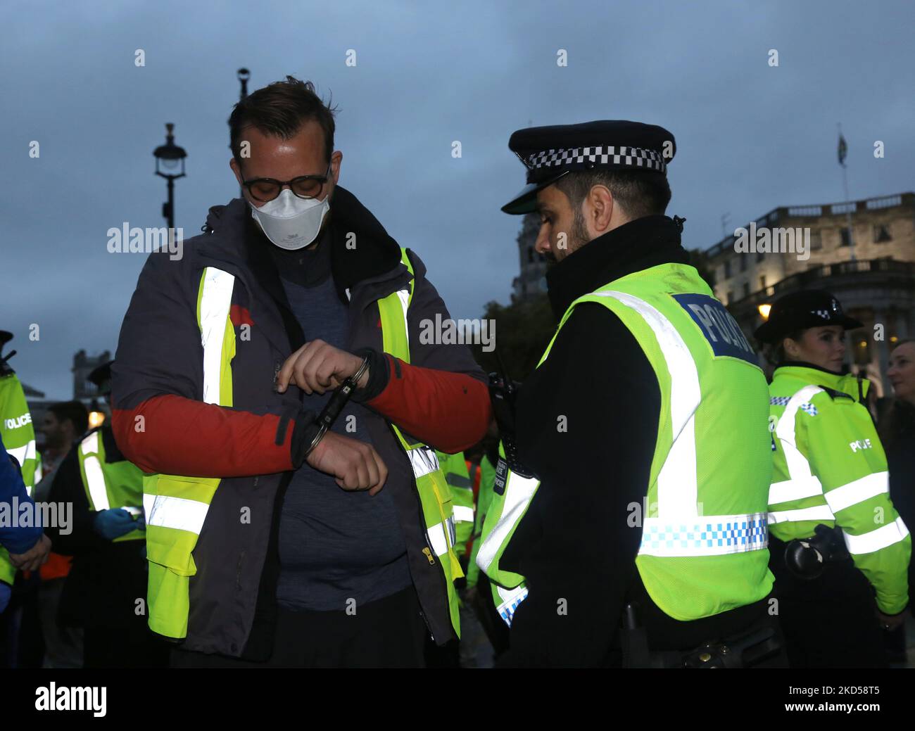 Just Stop Oil protesters get arrested for blocking the road at Trafalgar Square. November 5th 2022 Copyright Anna Hatfield Stock Photo