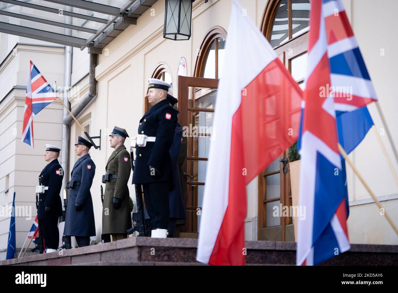 British Defence Secretary Ben Wallace meets Polish Defence Minister Mariusz Blaszczak at Ministry of Defence in Warsaw, Poland, on March 17, 2022 (Photo by Mateusz Wlodarczyk/NurPhoto) Stock Photo