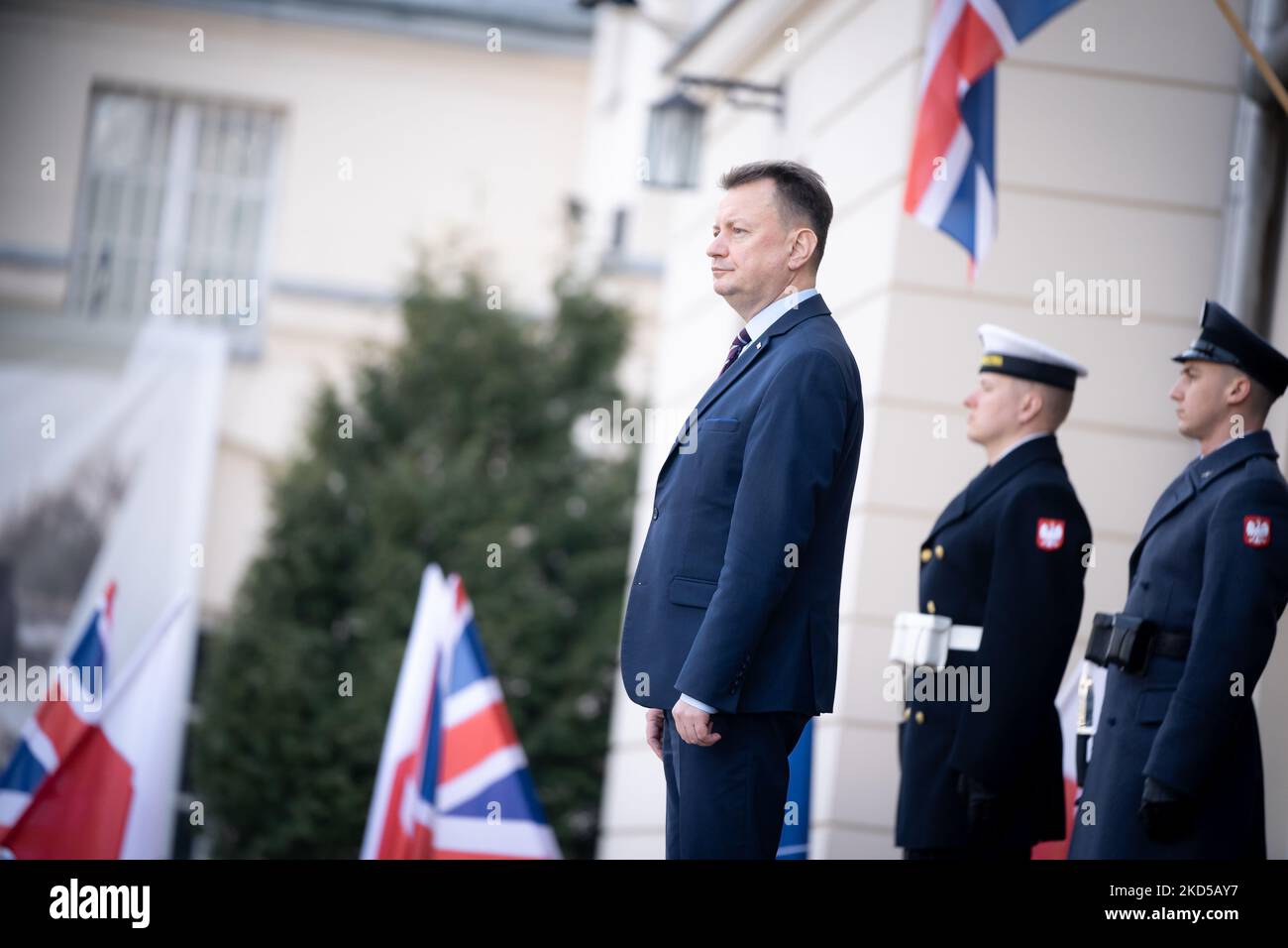 British Defence Secretary Ben Wallace meets Polish Defence Minister Mariusz Blaszczak at Ministry of Defence in Warsaw, Poland, on March 17, 2022 (Photo by Mateusz Wlodarczyk/NurPhoto) Stock Photo