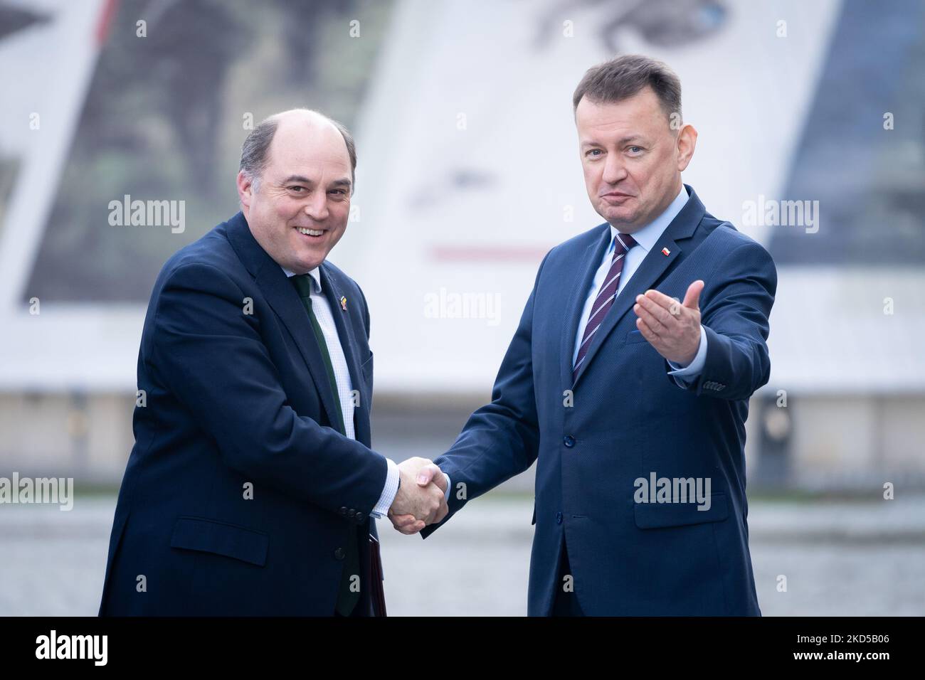 British Defence Secretary Ben Wallace meets Polish Defence Minister Mariusz Blaszczak at Ministry of Defence in Warsaw, Poland, on March 17, 2022 (Photo by Mateusz Wlodarczyk/NurPhoto) Stock Photo