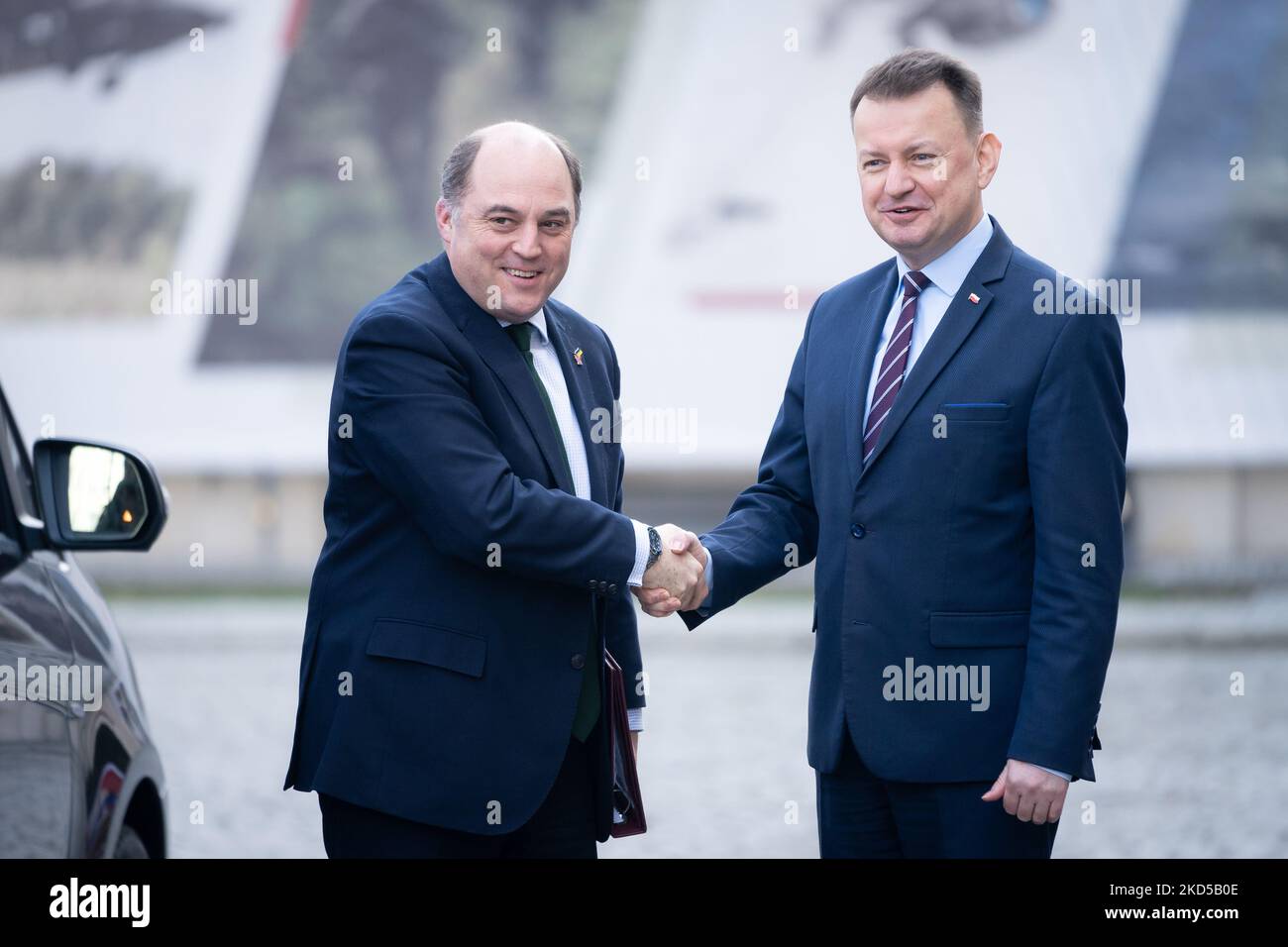 British Defence Secretary Ben Wallace meets Polish Defence Minister Mariusz Blaszczak at Ministry of Defence in Warsaw, Poland, on March 17, 2022 (Photo by Mateusz Wlodarczyk/NurPhoto) Stock Photo
