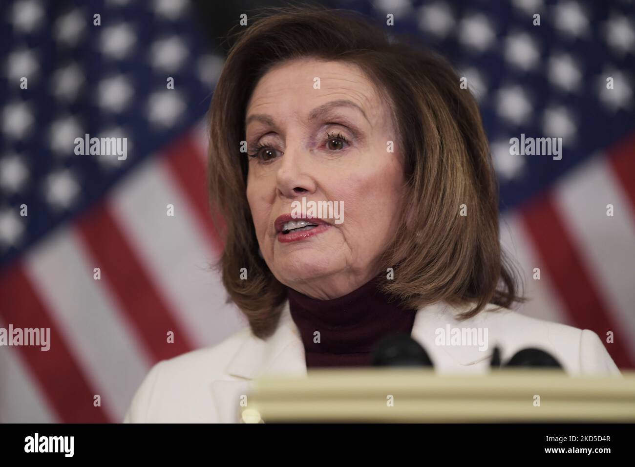 House Speaker Nancy Pelosi(D-CA) alongside House Democratic Womens caucus speaks about Jobs and global economic during an Equal Pay Day press event, today on march 15, 2022 at Rayburn Room/Capitol Hill in Washington DC, USA. (Photo by Lenin Nolly/NurPhoto) Stock Photo